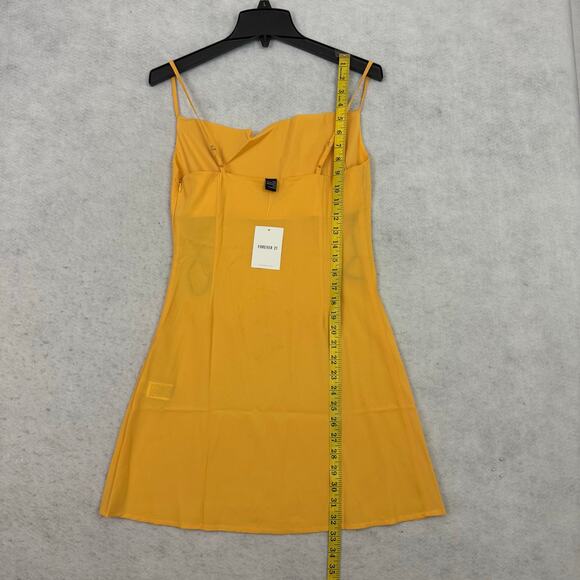 Forever 21 Mustard Yellow Cowl Slip Dress Small Satin Spaghetti Straps NWT - Picture 6 of 11